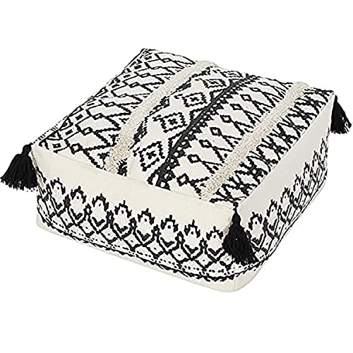 MOCOFO Freizeit Kreativer Sofa-Hocker, moderner, minimalistischer Tatami-Boden-Futon-Matte, grober Stoff, Bedruckte Quaste, Pouf-Bezug (schwarz und weiß Stadt, 40 x 40 x 15 cm) Cover