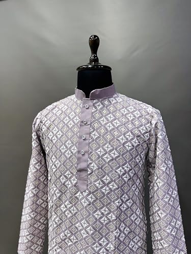 Image of Men's Silk Blend Solid Straight Kurta