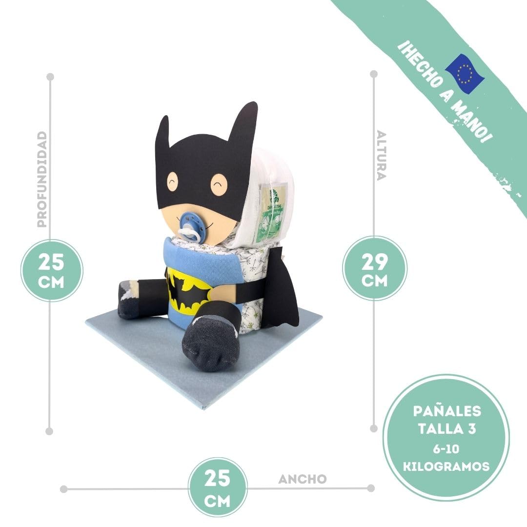Tarta de pañales ® Batbaby bat comic [regalo de superhéroe]- regalo de nacimiento - fiesta de bebé - baby shower - puller party - comprar tarta ahora (azul/niño)