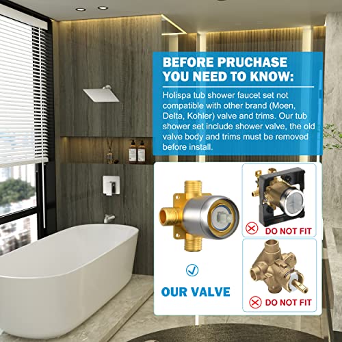 Holispa Brushed Nickel Tub Shower Faucet, Shower Faucet Set With 8-Inch Rainfall Shower Head And Tub Spout, Shower Tub Faucet Set Complete (Included Shower Valve), Tub Shower Trim Kit, Brushed Nickel #TOP1