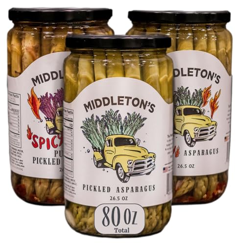 Middleton Farms Pickled Asparagus Variety Pack - Farm Direct Purple, Green &amp; Spicy Asparagus Pickled in a Jar, Set of 3 - Made in USA, Farm to Table Freshness, 26.5 Ounces Each (Spicy Variety, 26.5 Fl Oz (Pack of 3))