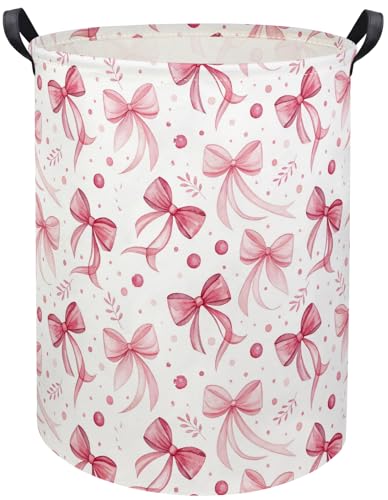 Image of HIYAGON Butterfly Baby Laundry Basket Baby Hamper for Nursery Girl Kids Butterfly Hamper Cute Kids Toys Storage Bin Organizer Butterfly Room Decor for Home(Pink Bowknot)