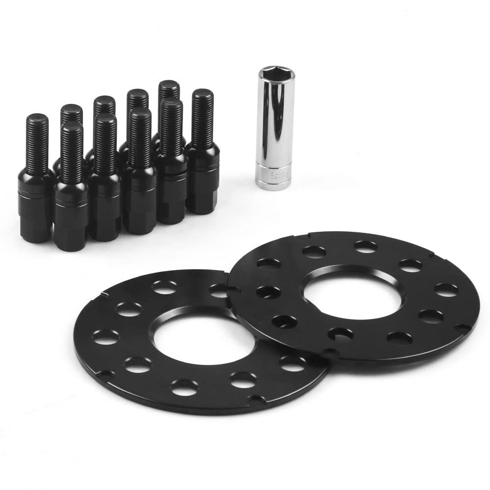 Aleación Aluminio Espaciadores Adaptadores Espaciadores De Rueda De 5mm Y 8mm para Coche para PCD 5x100 5x112 CB 57,1mm Y Pernos De Bola M14 * 1,5(5mm Black)