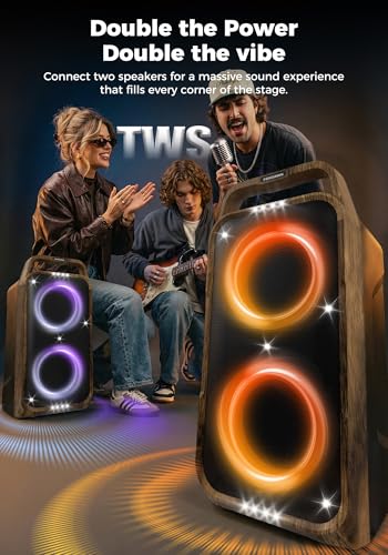 Image of Foxdawn Portable Bluetooth Speaker: 240W Peak Powerful Loud Sound Deep Bass Wireless Boombox Large Subwoofer 15 Hours Battery Life Fast Charging with Led Light Show for Party Outdoor Camping Backyard