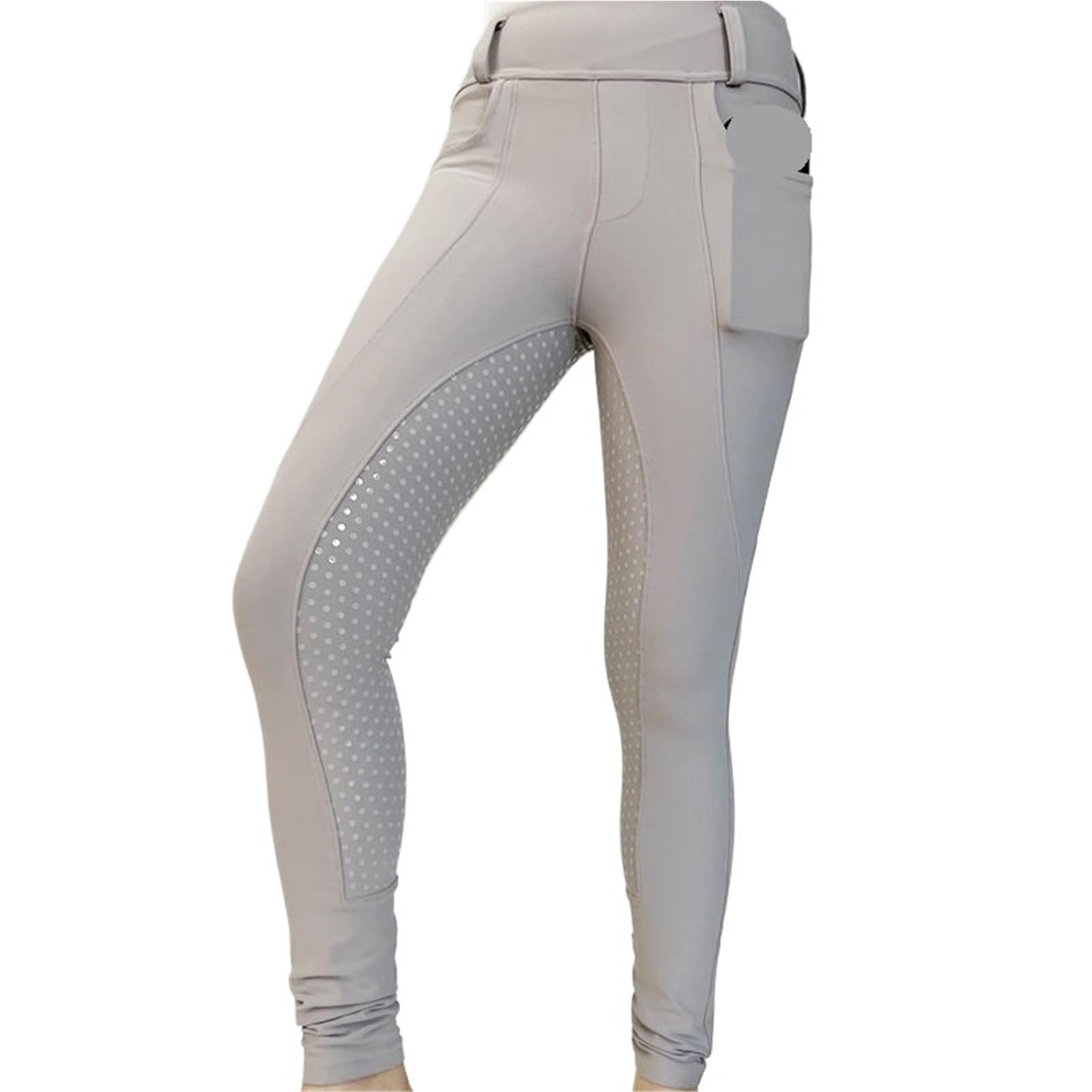 Pantaloni da Equitazione da Competizione in Silicone Pieno con Tasca for Donna, Pantaloni da Equitazione da Allenamento(Grey Riding Pants,L)