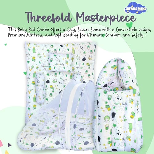 Image of Baby Bedding Set for New Born Baby Sleeping Bag, Mosquito Net Bed, Sleeping Mattress Suitable for 6 Months Babies (Panda Green)