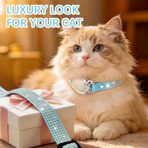 Image of AirTag Cat Collar Breakaway, Rhinestone Collars with Air Tag Holder, Blue