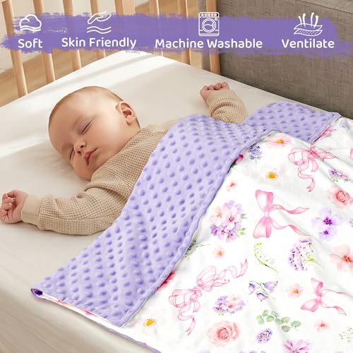 Image of Pea Pod Baby Girls Blanket Soft Floral Minky Blanket for Newborn, 30'' x 40'' Double Layer Design, Dotted Backing Breathable Bows Baby Quilt Crib Blanket for Nursery /Stroller /Toddler Bed /Baby Car Seat