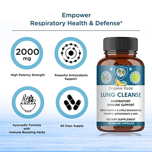 Organic Veda Lung Cleanse Respiratory Immune Support - Natural Lung Support Supplement - Amla Fruit, Organic Herb Blend For Bronchial Wellness, Clear Nasal Passages - 120 Caps, 2600Mg #TOP6