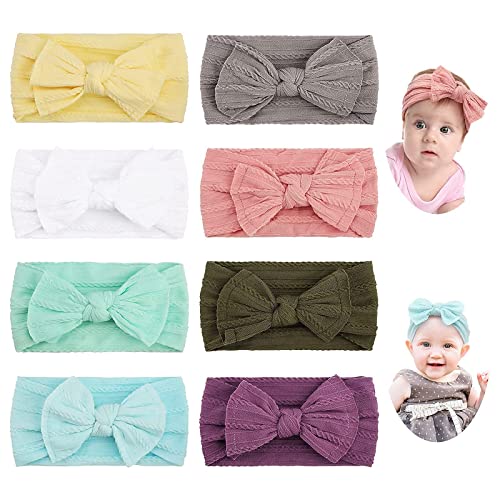 Makone 8 Pcs Bandeaux Bébé Fille, Super Doux Stretchy Knot Bébé Turban Multicolore Hairband Bande de Cheveux pour Bébé Tout-Petit, Enfant Cover