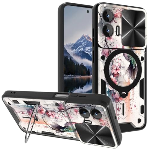 Case for Motorola Moto G Stylus 5G 2024, with Slide Camera Cover&Shockproof Bracket, Dual Layer Durable Heavy Duty Protective Cell Phone Case for Moto G Stylus 5G 2024,Cute Hummingbird Flower