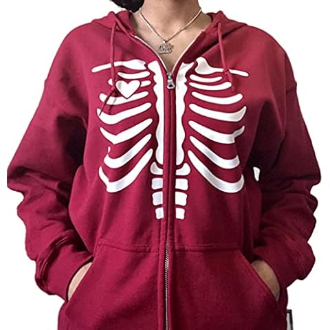 Alaurbeauty Women Zip Up Oversized Hoodie Sweatshirt Drawstring Printed Long Sleeve Cardigan Coat Pullover Y2K 90s Vintage (A-Red, Small) Cover
