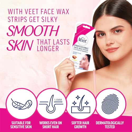 Image of Veet Full Body Waxing Strips Kit - Sensitive Skin, 20 Strips (Pack of 3) with Face Wax Strips, 4 strips (Pack of 3) | Painless, Quick & Gentle Hair Removal