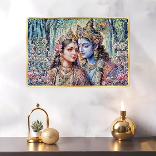 Image of Indianara Radha Krishna Painting With Golden Frame, 18 x 12 Inches (Style 8)