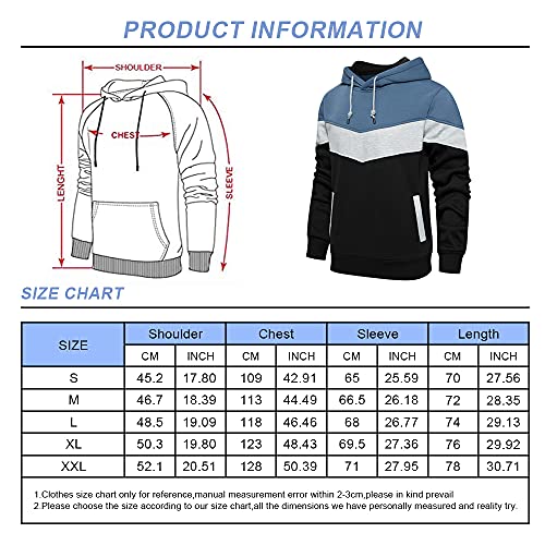 AOTORR Men's Fleece Hoodie Pullover Casual Hooded Sweatshirt Contrast Color Top with Kangaroo Pocket WY90 Blue S - Image 5