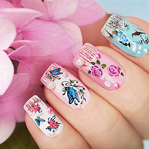 50 Blatt Wassertransfer Nagelsticker Nagelaufkleber Selbstklebend Nagel Kunst Aufkleber mit Blumen Schmetterling… – Bild 5