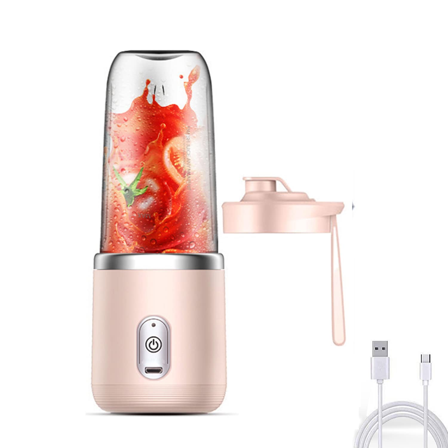 Portable Juice Extractor Small Fruit Juicer Cup Electric Vegetable & Juice Maker 400ml - USB Rechargeable Battery, Strong Power 6 Blades, Easy to Clean - Home Office Travel Use (Pink with Lid)