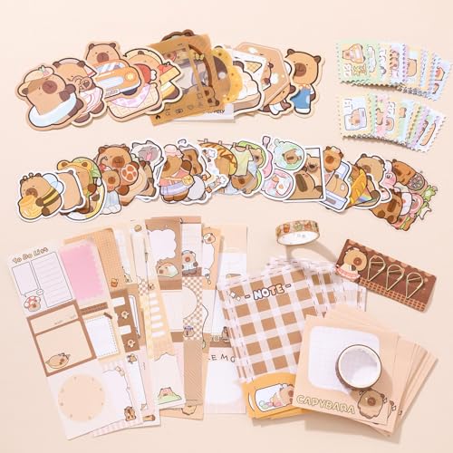 Image of MGNLR Vintage Aesthetic Scrapbook Kit(346Pcs) Scrapbooking Supplies Kit with Bullet Junk Journal,Stationery,A6 Grid Notebook Journaling Gift for Girl (Capy Bara)