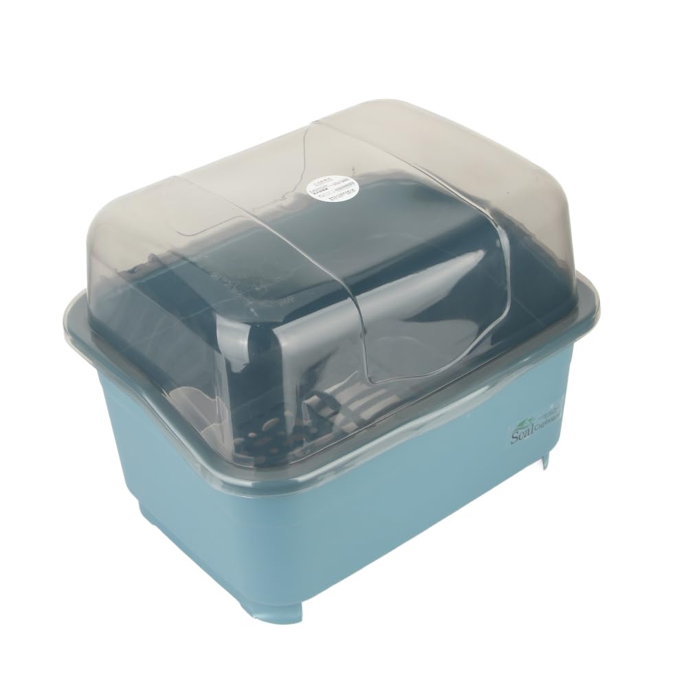 Stendino Per Piatti A 2 Livelli Con Coperchio Trasparente Antipolvere E Portautensili Rimovibile – Scolapiatti Salvaspazio Per Cucina, 28,5x38x30,5 Cm, Blu