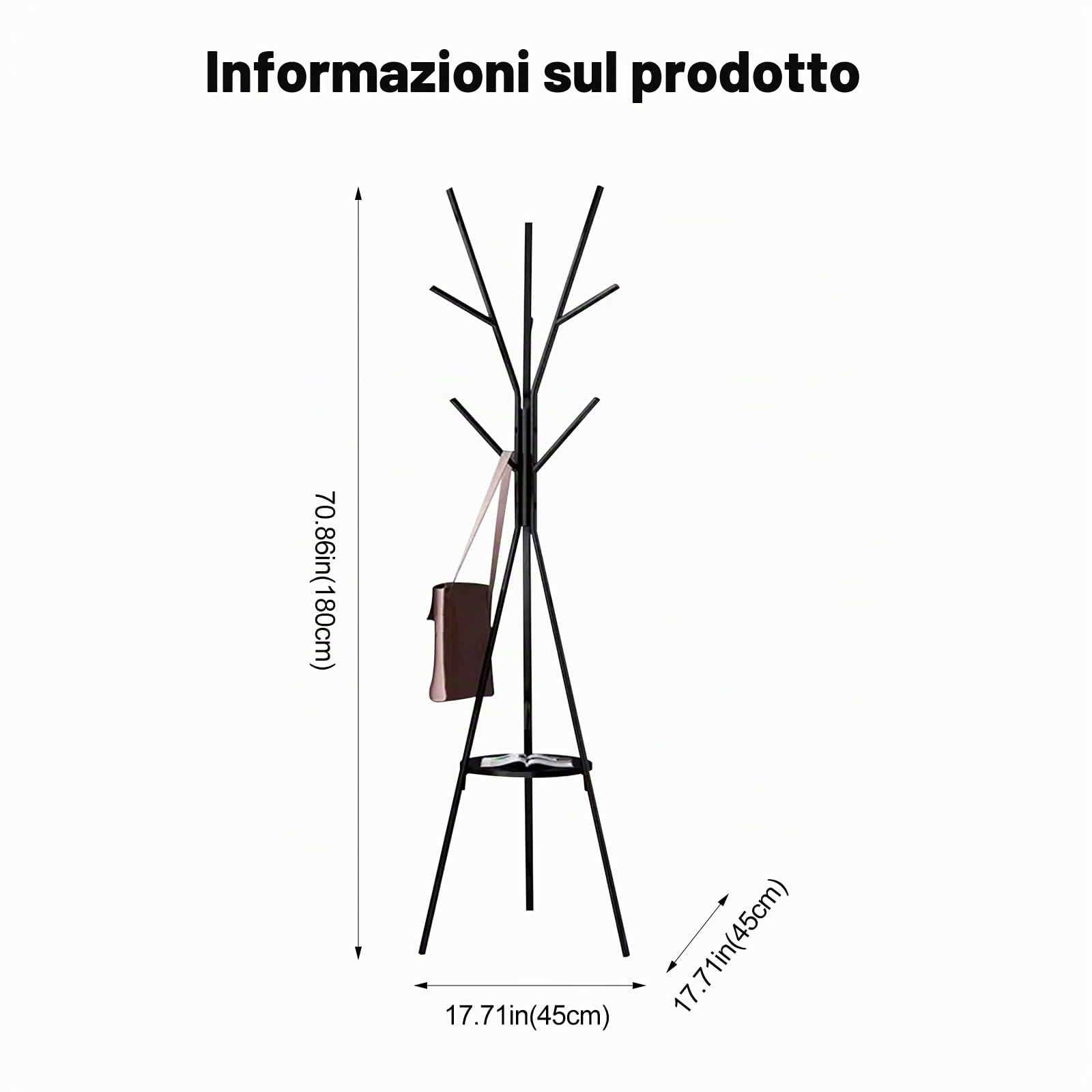 Ergocar Appendiabiti da ingresso ad albero metallo, appendiabiti da terra, appendiabiti per corridoio ingresso, cappelliera, appendiabiti, in camere da letto, uffici, corridoi, ingressi.