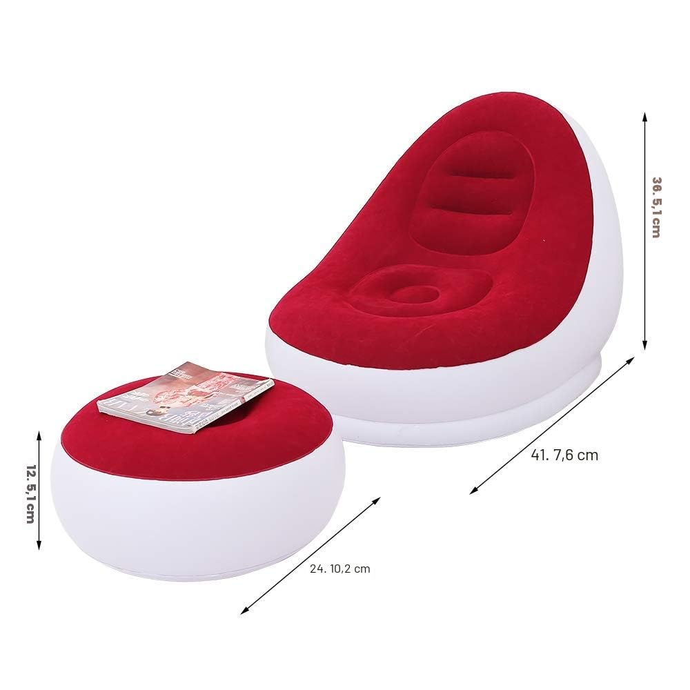 LONEEDY Sillón hinchable aterciopelado para ocio con reposapiés plegable separado para exteriores (marrón)