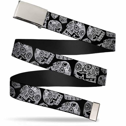 Buckle-Down Web Belt - The Dust of Living II Sugar Skulls Black/White