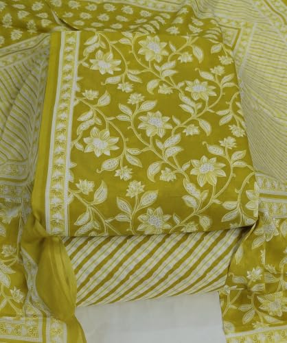 Image of DRAVINAM Trends Women's Premium Cambric Cotton Jaipuri Printed Unstitched Salwar Suit Dress Material with Mulmul Cotton Dupatta