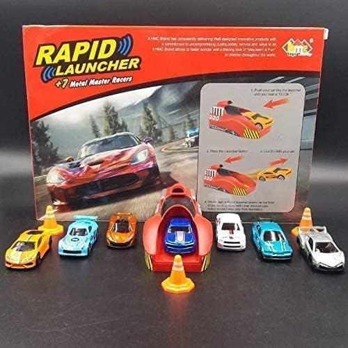 Image of Royals hub Big Size Rapid Launcher High Speed Car Set of 7PCS Die-Cast Metal Car Set Stunt Car Master Racer with High-Speed Launcher Includes 3 Road Blockers 1 Stopper Birthday Gift for Boys Girls 3+