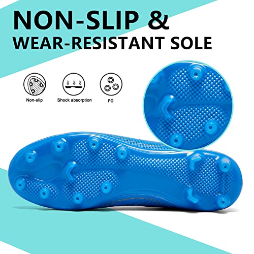 Soocvwolf Mens Soccer Cleats Unisex Soccer Shoes Fg/Ag High-Top Spikes Football Shoes For Big Boy Professional Training Turf Indoor Outdoor Boots Athletic Sneaker Blue Size 39 #TOP4