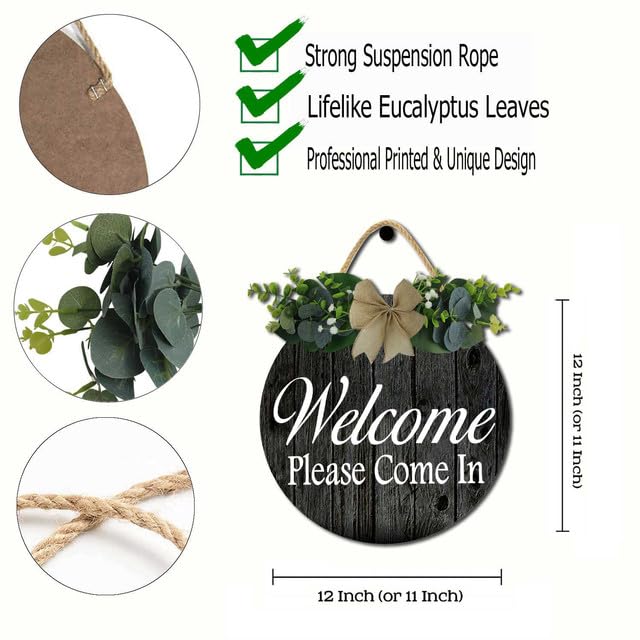 Pcscevcr Cartello Di Benvenuto In Legno Per Porta – 30,5 Cm, Motivo Corona Con Plaid E Piante Verdi – Decorazione Per Ingresso, Casa, Cottage - 2