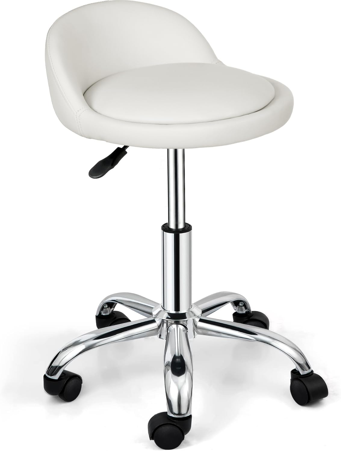 Nova Microdermabrasion Rolling Stool Swivel Salon Stool Chair Adjustable Drafting Tattoo Office Massage Medical Facial Spa with PU Cushion Backrest (White)