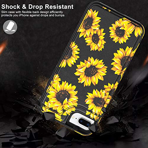 Leto Iphone 8 Plus Case,Iphone 7 Plus Case,Leather Wallet Cover With Floral Design For Girls Women,Kickstand Card Slots Cover,Protective Phone Case For Iphone 7 Plus/Iphone 8 Plus Blooming Sunflowers #TOP4
