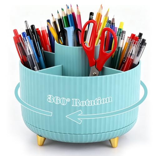 Lychico Desk Organiser 360-Degree Rotating Pencil Cup Organiser With 5-Compartment Desk Organiser Large Capacity Pencil Pot Cup for Office Home & School Supplies Stationery Accessories