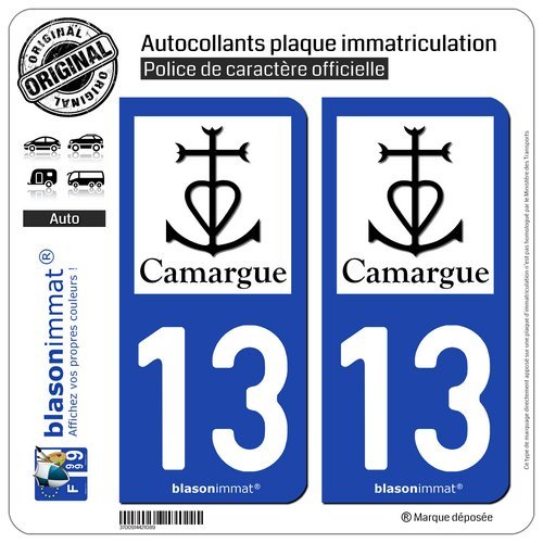 blasonimmat 2 Autocollants Plaque immatriculation Auto 13 Camargue - Croix Camarguaise