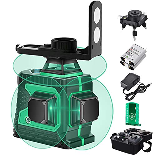 3D Green Beam Self-Leveling Laser Level, Cross Line Lazer Leveling,Tile Ceiling Floor 12 Lines Laser Level -Three-Plane Two 360Â° Vertical and One 360Â° Horizontal Line -Magnetic Rotary Base +Li Battery
