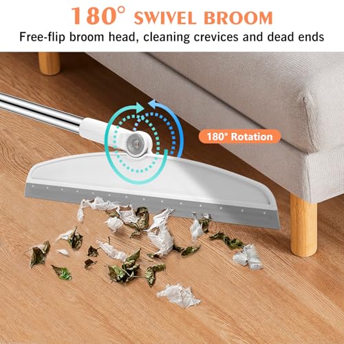 Image of Multifunction Silicone Broom, 54 Inch Long Handle Silicone Floor Squeegee Broom, Sweep and Scrape 2 in 1 Household Cleaning Broom for Floor, Bathrooms, Kitchens, Showers, Tile, Pet Hair, Glass, White