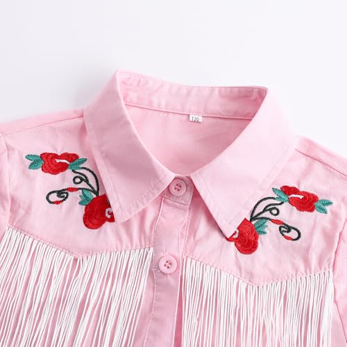 Girls Western Shirt Western Cowgirl Fringe Shirt Long Sleeve Embroidered Tassel Button Down Blouse Tops3