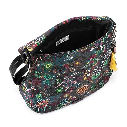 Sakroots Foldover Crossbody Bag in Eco-Twill with Adjustable Strap, Rainbow Seascape