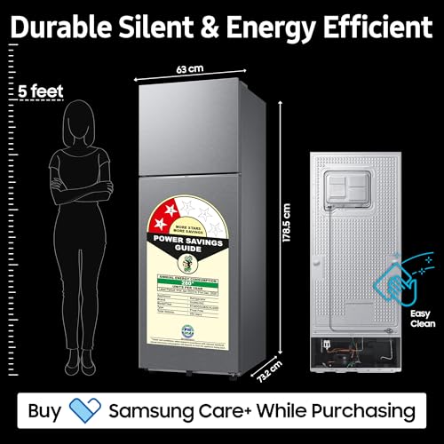 Image of Samsung 350 L, 2 Star, Convertible 5-in-1, Digital Inverter, Frost Free Double Door, WiFi Enabled Bespoke AI Refrigerator (RT38DG5A2BSLHL, Ez Clean Steel /Real Steel)
