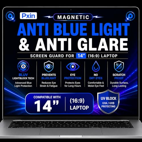 Image of Pxin Magnetic Laptop Anti Bluelight and Anti Glare Screen Guard compatible with 14 Inch (16:9) Laptop | BLUV Lightblock Tech | Scratch Proof | Prevents bluelight | Eye Protection | No Dry Eyes