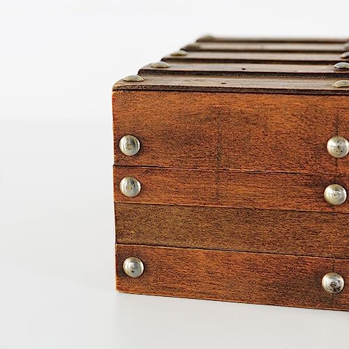 Slpr Red Wood Color Decorative Storage Box: Wooden Pirate Style Treasure Chest, Sturdy Retro Photo Storage Box, Treasure Toy Chest For Boys, Vintage Wood Crate With Lid, Rustic Small Keepsake Trunk #TOP6