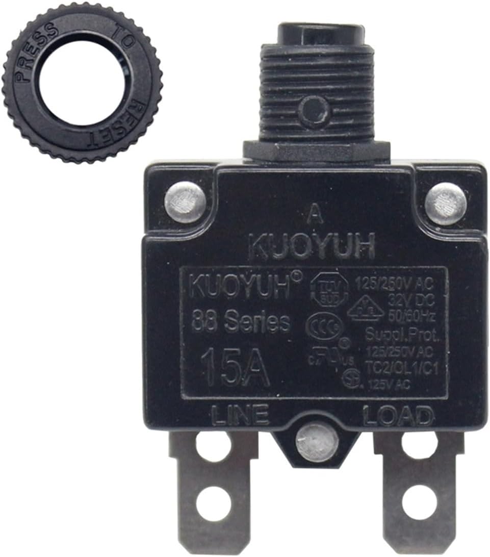 Genuine KUOYUH 15A 88 Series Circuit Breaker 125/250VAC 50/60Hz Push-to-Reset (15A)