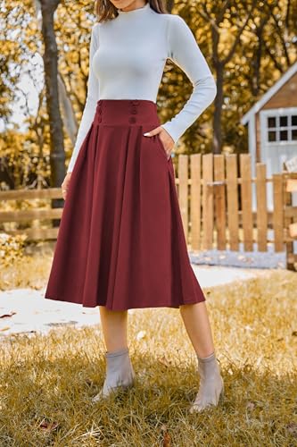 Image of Belle Poque Corduroy Skirt for Women A-Line Flared Swing Skirt Midi High Waist Skirts