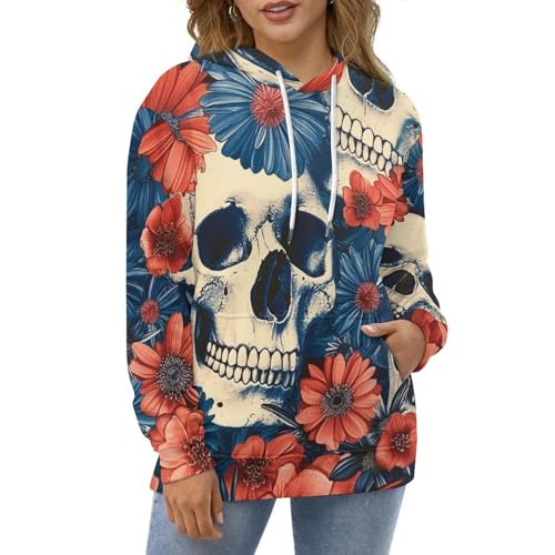 Pullover fleur de crâne bleue et rouge pour exprimer votre personnalité unique