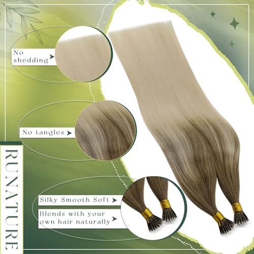 RUNATURE Nano Hair Extensions Real Human Hair 24 Inch Nano Beads Hair Extensions Human Hair Balayage Light Brown to Light Blonde Invisible Nano Rings Straight Remy Hair 50g 50s #8/60 - Image 4