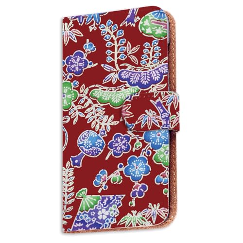 Xperia 10 ll 用 SO-41A SOV43 A001SO 対応 エクスペリア10llのカバー スマホケース 手帳型 カードスロット けーたいケース カード収納 スタンド機能 琉球びんがた風 沖縄柄 花柄 植物 紅色 263a03c