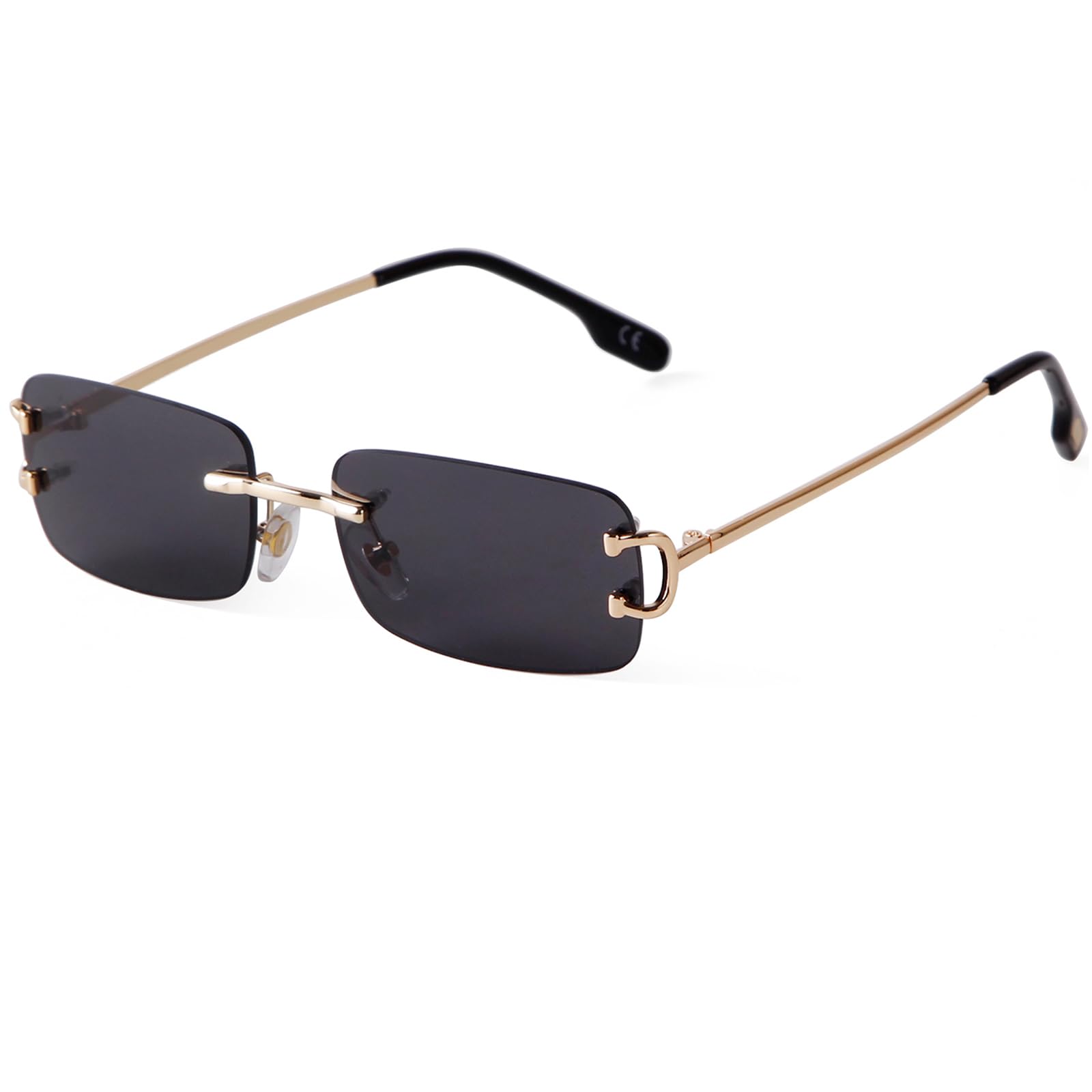 Herren Rahmenlose Sonnenbrille Rechteckig Randlos Retro Metall