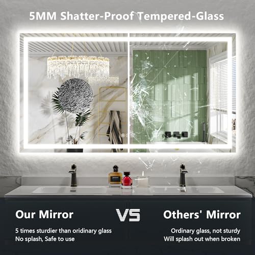 Image of 66x48 Inch LED Bathroom Mirror with Lights Front and Backlit Lighted Vanity Mirror for Bathroom Wall with 3 Colors Dimmable Anti-Fog Memory Shatter-Proof