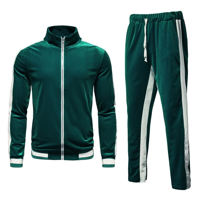 KISSQIQI Men's 2 Pieces Full Zip Tracksuits Golden Velvet Sport Suits Casual Outfits Jacket & Pants Fitness Tracksuit Set2