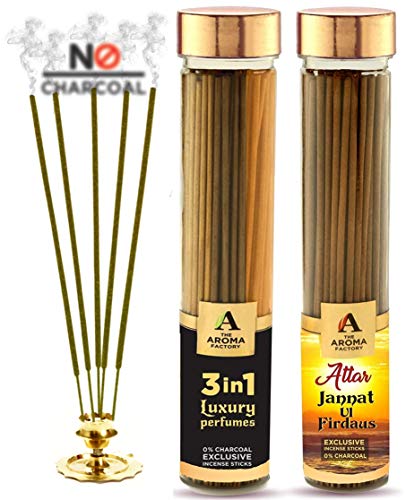 Image of The Aroma Factory 3 in 1 & Attar Jannat Ul Firdaus Luxury Perfume Agarbatti - Pack of 2 x 100 (Made Without Using Charcoal)